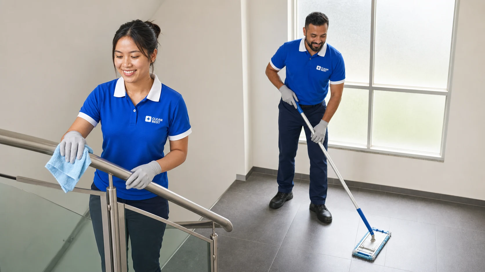 Clean Best cleaner mopping an apartment tower lobby floor during a strata clean in Parramatta NSW